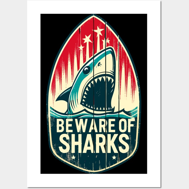 Beware of Sharks retro Wall Art by TomFrontierArt